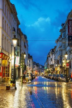 BRUSSELS - OCTOBER 6, 2014: Rue du Midi in the morning on October 6, 2014 in Brussels, Belgium. Brussels is the capital and largest city of Belgium and the de facto capital of the European Union (EU).