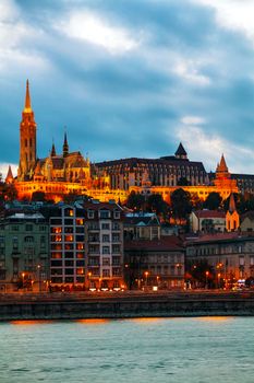 Old Budapest with St. Matthias church at night