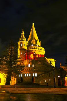 Fisherman bastion in Budapest, Hungary at night