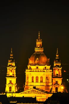 St. Stephen ( St. Istvan) Basilica in Budapest, Hungary at night