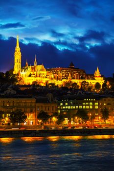 Old Budapest with Matthias church at night