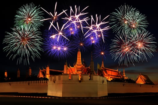 beautiful firework display above the temple 
