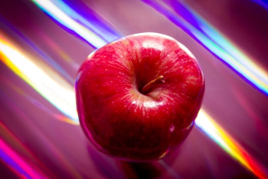 Red apple view from above, with bright background futuristic bright colors.