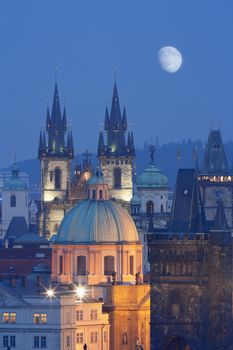 czech republic, prague - spires of the old town and tyn church