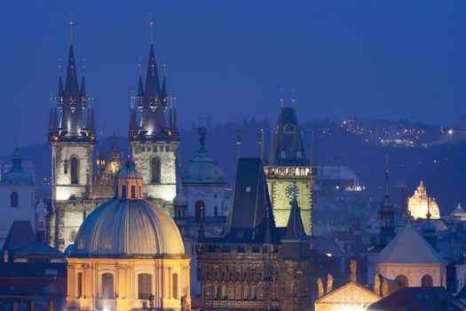 czech republic, prague - spires of the old town and tyn church