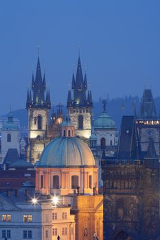czech republic, prague - spires of the old town and tyn church