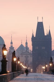 czech republic prague, charles bridge at dawn