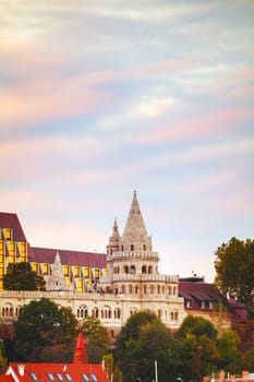 Fisherman bastion in Budapest, Hungary in the evening