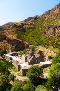 The top view on the ancient Armenian Geghard temple complex