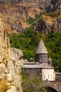 The top view on the ancient Armenian Geghard temple complex