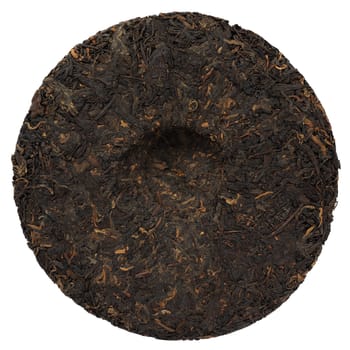 Ripe puerh pressed cake backside  closeup macro isolated