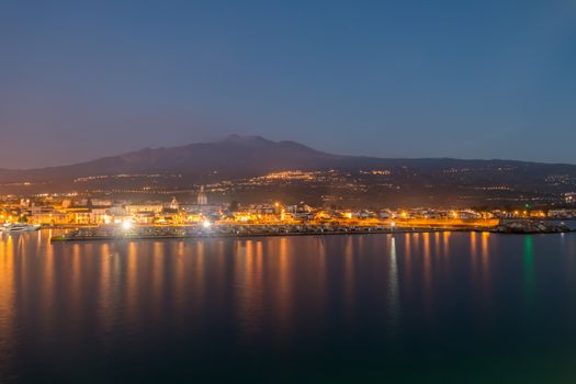Volcano Etna photographed from Riposto before dawn
