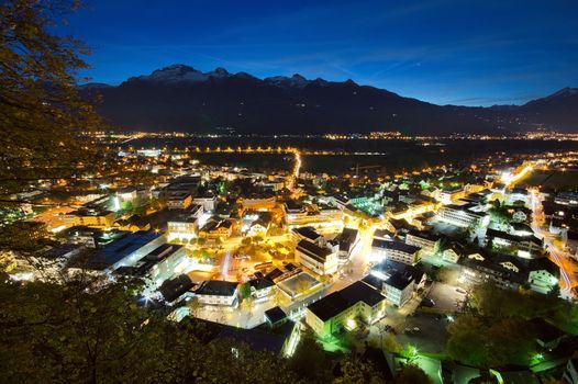 Nightscene of Vaduz in Liechtenstein at night