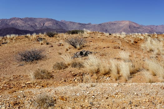 fantrastic Namibia desert landscape, Erongo region with blue sky