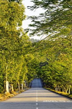 road in mountains at sunset