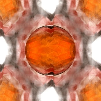 Orange Glass Marble in front of a fractal.