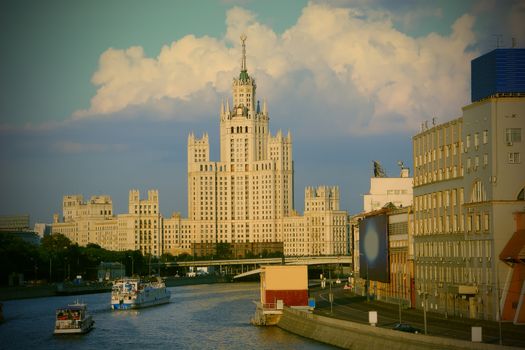 Moscow, Russia, House on Kotelinicheskaya quay, high-altitude building, skyscraper 1952, instagram image style