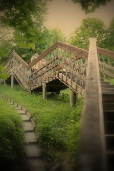 Romantic Landscape with Stairway in Park, Summer, instagram image style