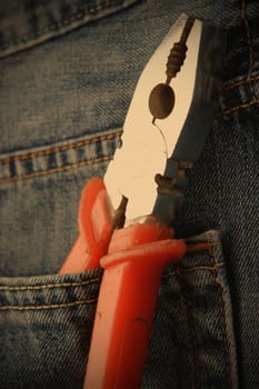 pliers in jeans pocket, instagram image style