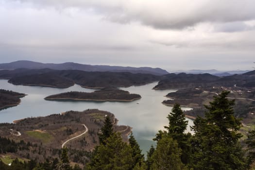 Plastiras lake panoramic view in central Greece