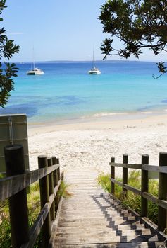 The viiews visitiors are greeted with from the timber boardwalk and stairs at Cabbage Tree Beach, NSW Australia