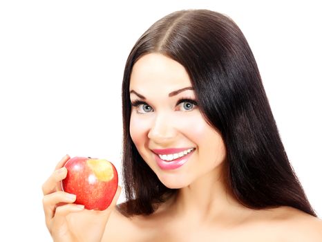 Woman with apple, white background, isolated