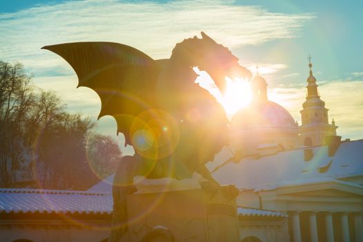 Famous Dragon bridge or Zmajski most, symbol of Ljubljana, capital of Slovenia, Europe.