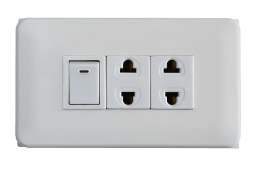 Electric switch off and sockets on a white background