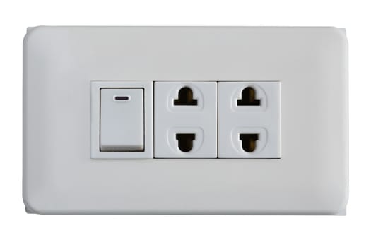 Electric switch on and sockets on a white background