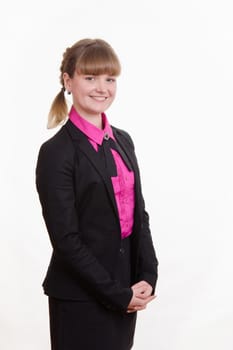 Portrait of a young girl in a suit