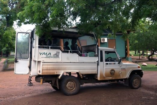 Parked safari jeep in Yala National Park, Sri Lanka, Southern Province, Asia,