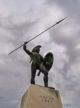 Leonidas monument at cloudy sky, Thermopylae, Greece 