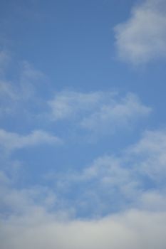 Blue sky with gray white clouds.

