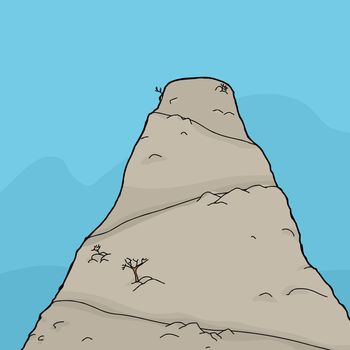 Cartoon background of single mountain with flat top