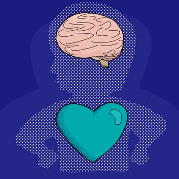 Symbol of person with blue heart and brain