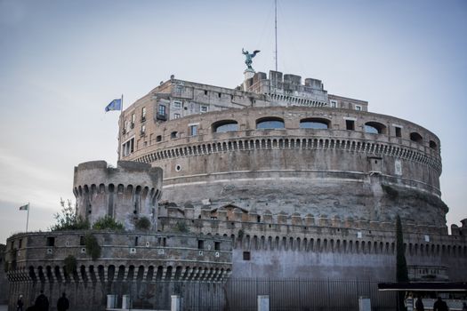 View of Castel Sant'Angelo in Rome, Italy at sunset