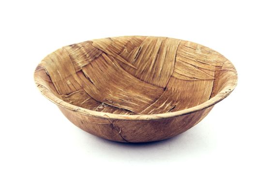 Empty wooden bowl on a white background.