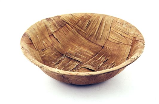 Empty wooden bowl on a white background.