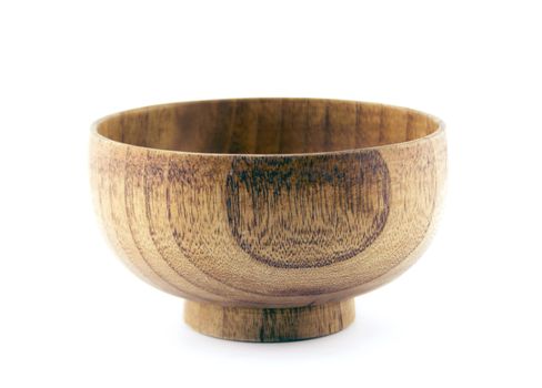 Empty wooden bowl on a white background.