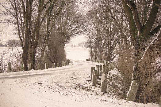 Snowy road in the winter