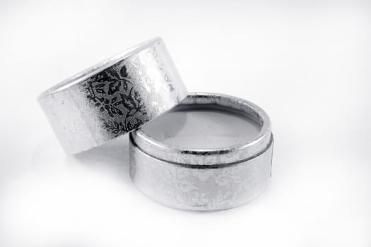 Silver velvet box for the ring, isolated over the white background