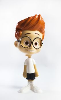 Cute smart boy character on white