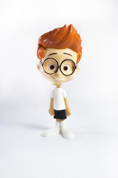 Cute smart boy character on white