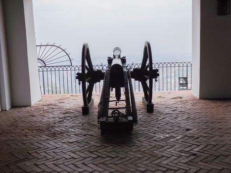  Old cannon on gun carriage aims to Graz, Austria