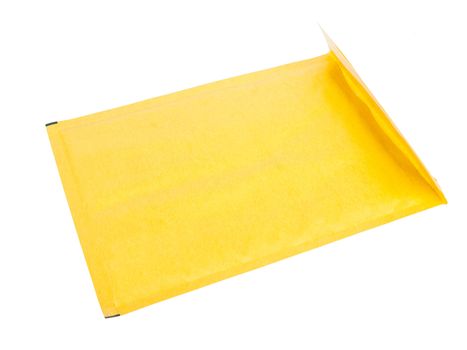 yellow bubble wrap envelope isolated over white, studio shot