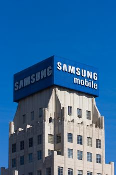 LOS ANGELES, CA/USA - NOVEMBER 29, 2014: Samsung Mobile advertisement and logo. Samsung is a South Korean multinational conglomerate company.