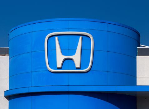 CULVER CITY, CA/USA - NOVEMBER 29, 2014: Honda Autombile Dealership Sign. Honda is a Japanese public multinational corporation and manufacturer of automobiles and motorcycles.