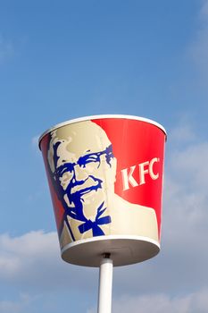 LOS ANGELES, CA/USA - NOVEMBER 16, 2014: Traditional KFC restaurant sign. KFC is a fast food restaurant chain that specializes in fried chicken and world's second largest restaurant chain.