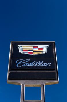 PASADENA, CA/USA - OCTOBER 25, 2014: Cadillac sign and logo. Cadillac is a division General Motors Company that markets luxury vehicles worldwide.
