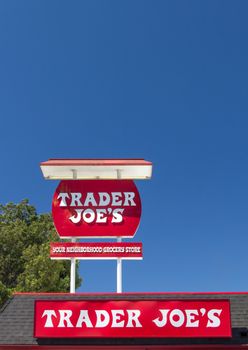 PASADENA, CA/USA - AUGUST 16, 2014. Trader Joe's vintage exterior and sign. Trader Joe's is an American privately held chain of specialty grocery stores headquartered in Monrovia, California.